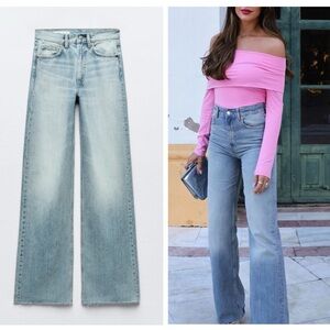 ZARA high rise wide leg jeans blogger favorite